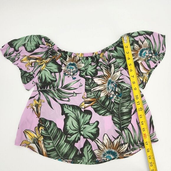 J Crew Off Shoulder Blouse Top Womens Size 0 Tropical Floral Leaf Print Vacay - Picture 5 of 8